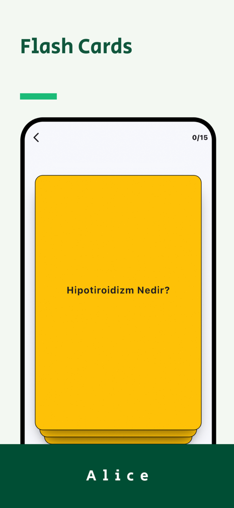 Alice: AI Note - Mind Map - Digital yellow flashcard on a smartphone screen from the Alice AI Note app