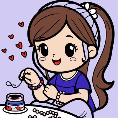 a little girl making friendship bracelet with beads