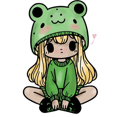 a girl wearing a frog hat and some frog socks