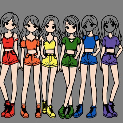 a group of girls wearing crop tops and shorts