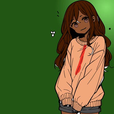 manga teen girl  in a sweater and baggy pants