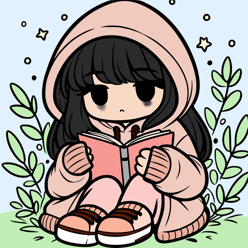 girl in oversized hoodie reading a book