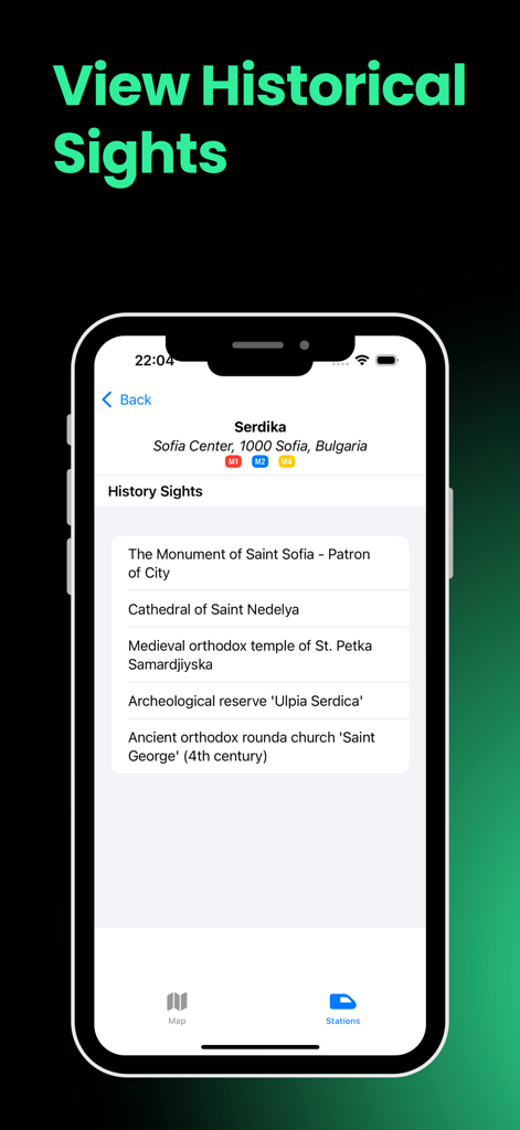 List of historical sights near Serdika station in Sofia Metro app