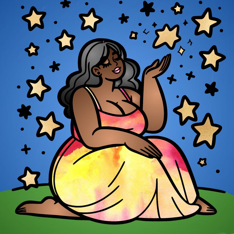 plus size woman looking at stars