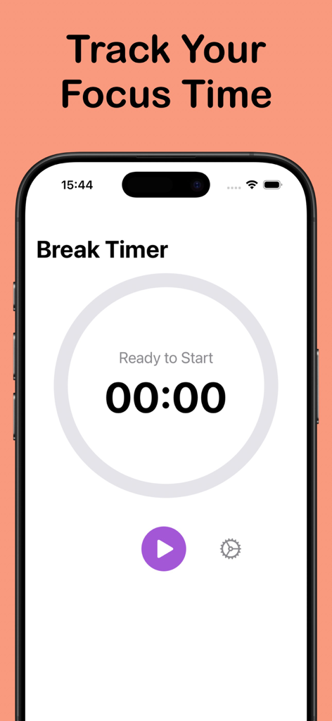 Take Breath - Meditation Focus - Screenshot dell'app Take Breath che mostra l'interfaccia del timer di pausa per il monitoraggio del tempo di concentrazione su un iPhone.
