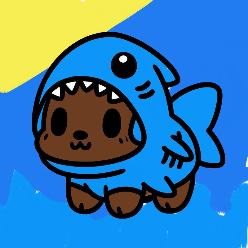 cute dog wearing a shark costume