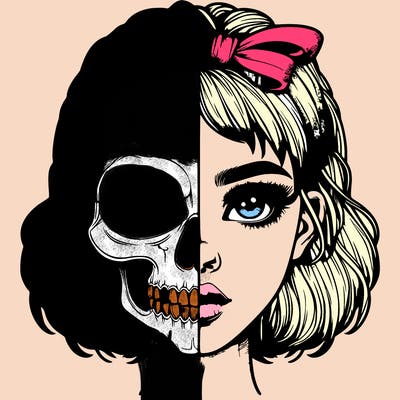realistic girl with half skull mask