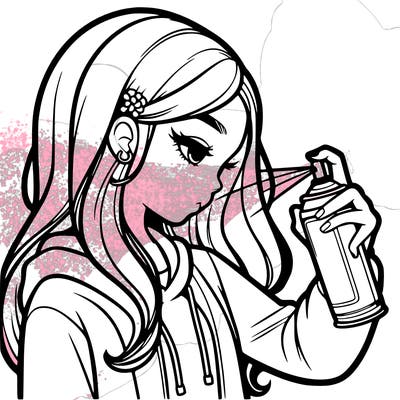 a realistic girl spray painting