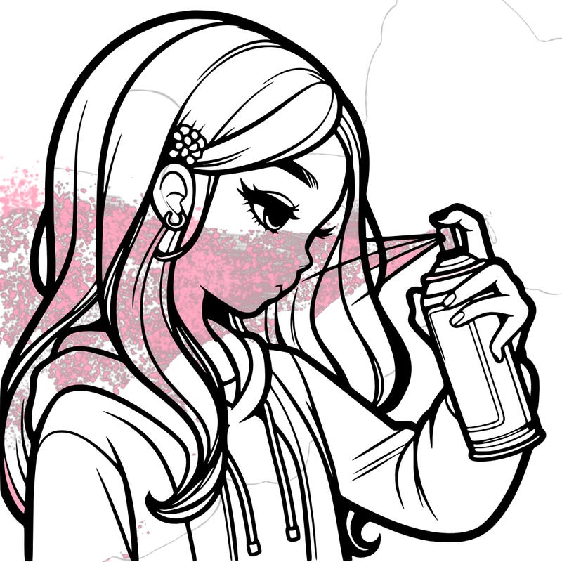 a realistic girl spray painting