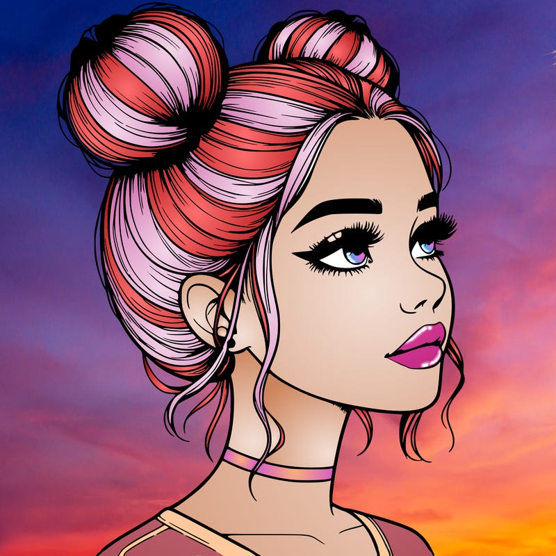 realistic girl with buns on the top of her head