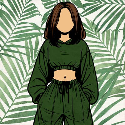 realistic girl faceless with baggy pants and a crop top