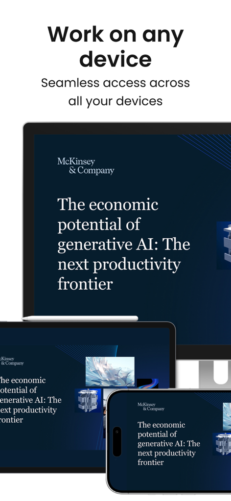 Presentations.AI - La aplicación Presentations AI mostrando una presentación de diapositivas sincronizada en un ordenador, tablet y smartphone
