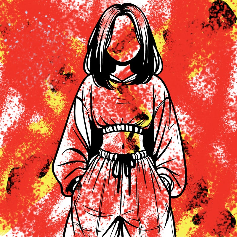 realistic girl faceless with baggy pants and a crop top