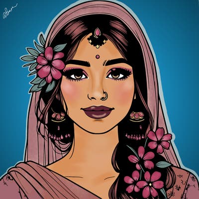 realistic girl with flowers