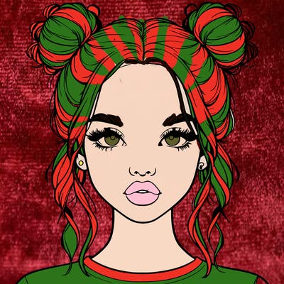 realistic girl with two buns in hair and lips