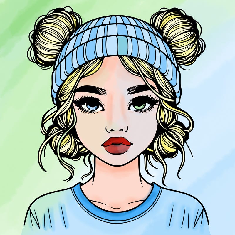 realistic girl with buns in her hair with a beanie on