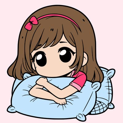 a girl with a pillow