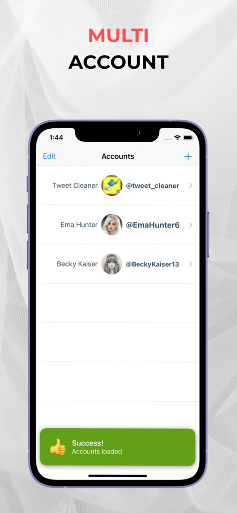 Tweet Cleaning - Delete Tweets - Interface showing multiple Twitter accounts managed in the Tweet Cleaning app