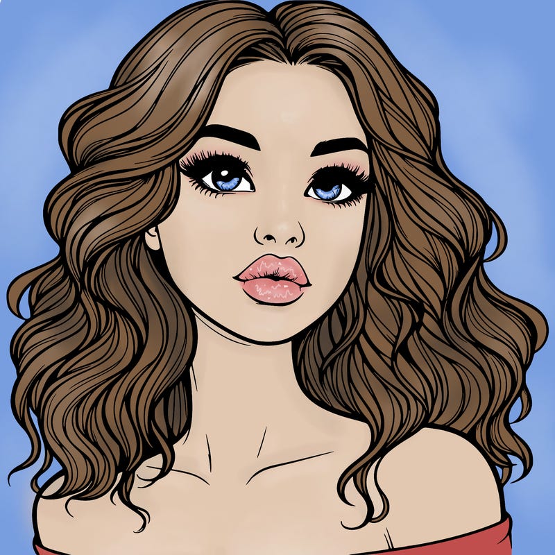 realistic girl with wavy hair and lips