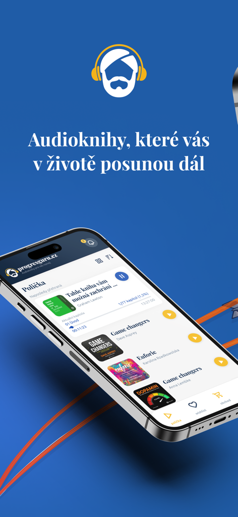 An iPhone displaying the ProgresGuru mobile app library for business audiobooks