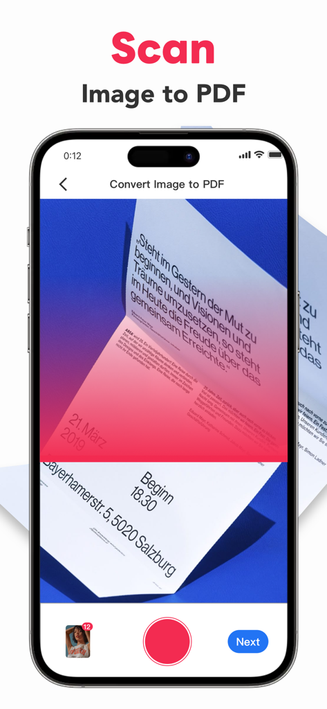 Good PDF Reader Scanner Editor - Captura de tela do iPhone mostrando o recurso Digitalizar Imagem para PDF do aplicativo Good PDF