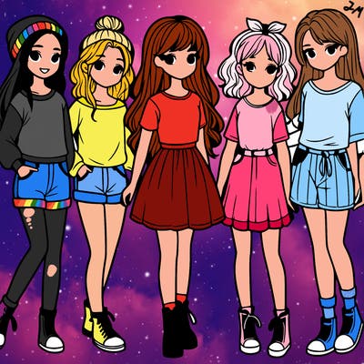 a group of five girls