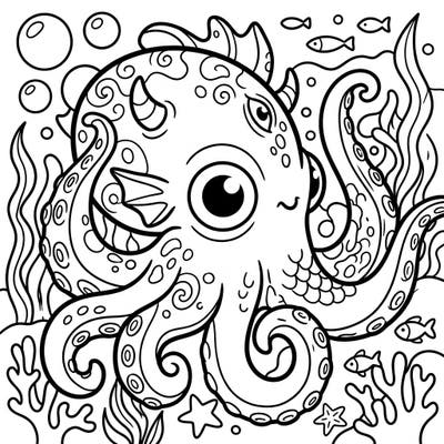 Introduce your toddler to the wonders of the ocean with this charming octopus coloring page. Designed with ultra-thick lines and large areas, it's perfect for little hands to explore colors and boost fine motor skills.
