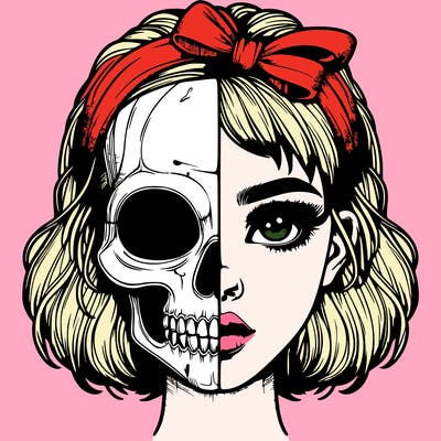 realistic girl with half skull mask