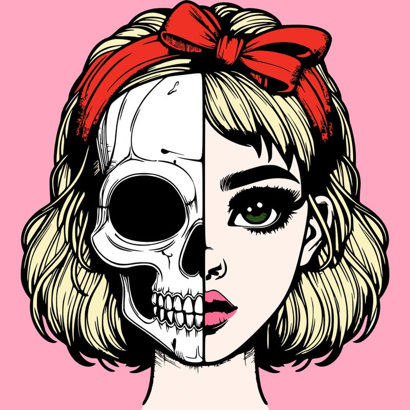 realistic girl with half skull mask