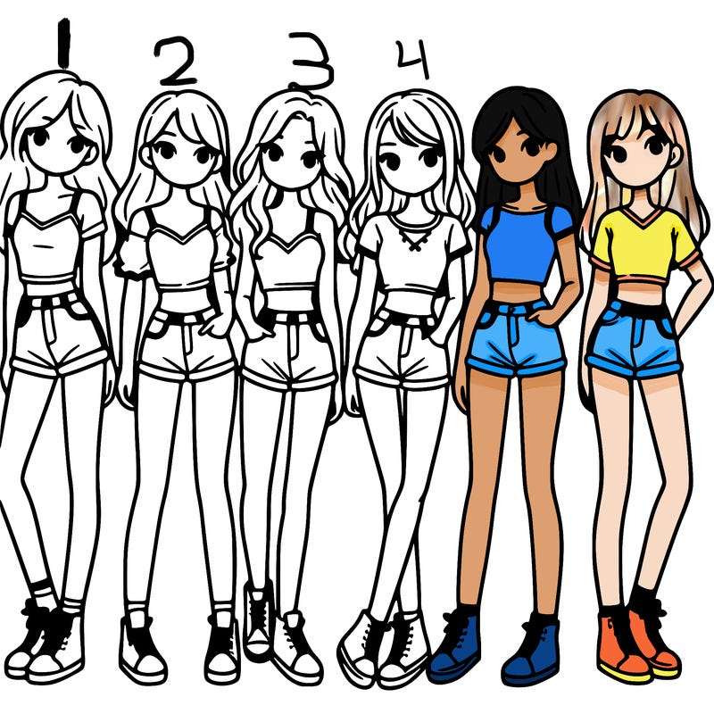 a group of girls wearing crop tops and shorts