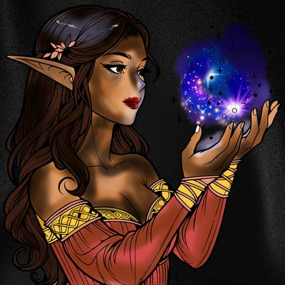 realistic elf girl doing magic