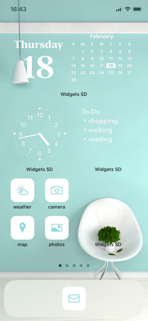 Widgets SD - Photo & Calendar - Customized iPhone home screen with aesthetic teal calendar and clock widgets