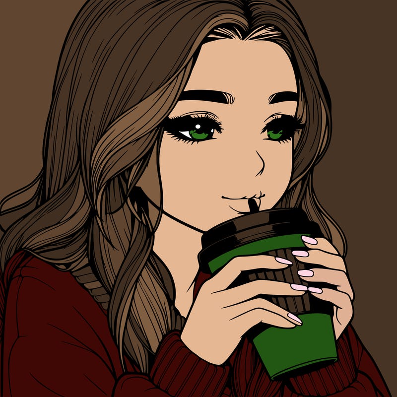 realistic girl drinking coffee