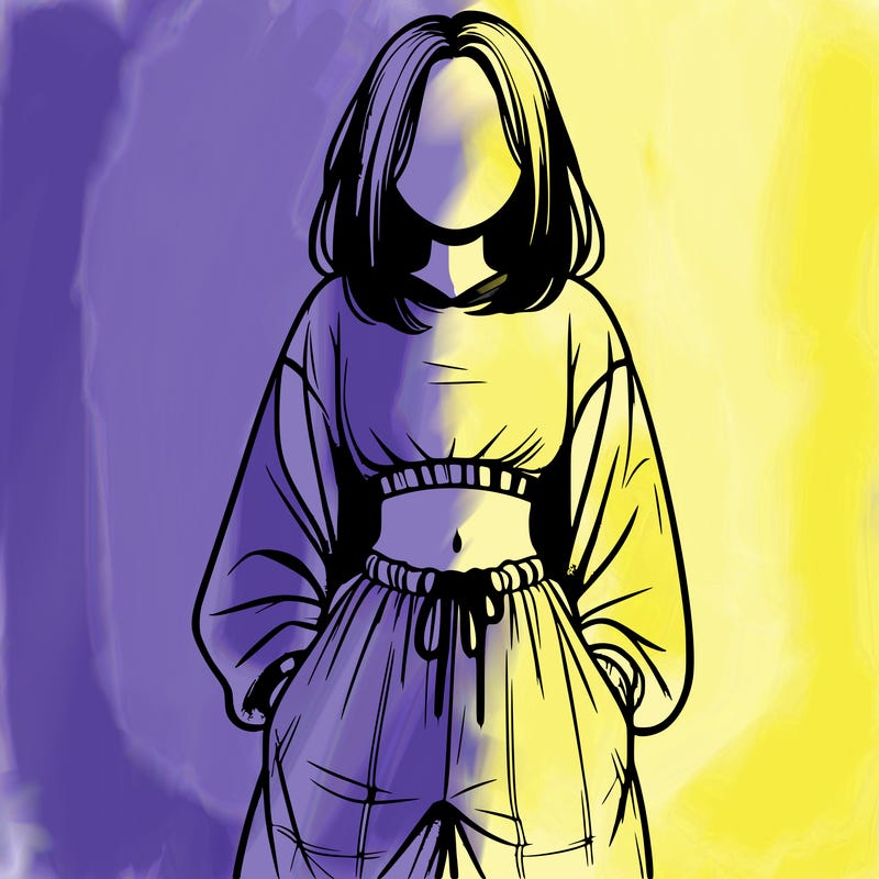 realistic girl faceless with baggy pants and a crop top