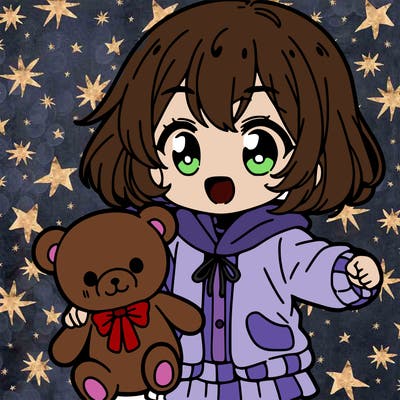 anme kid happy holding bear