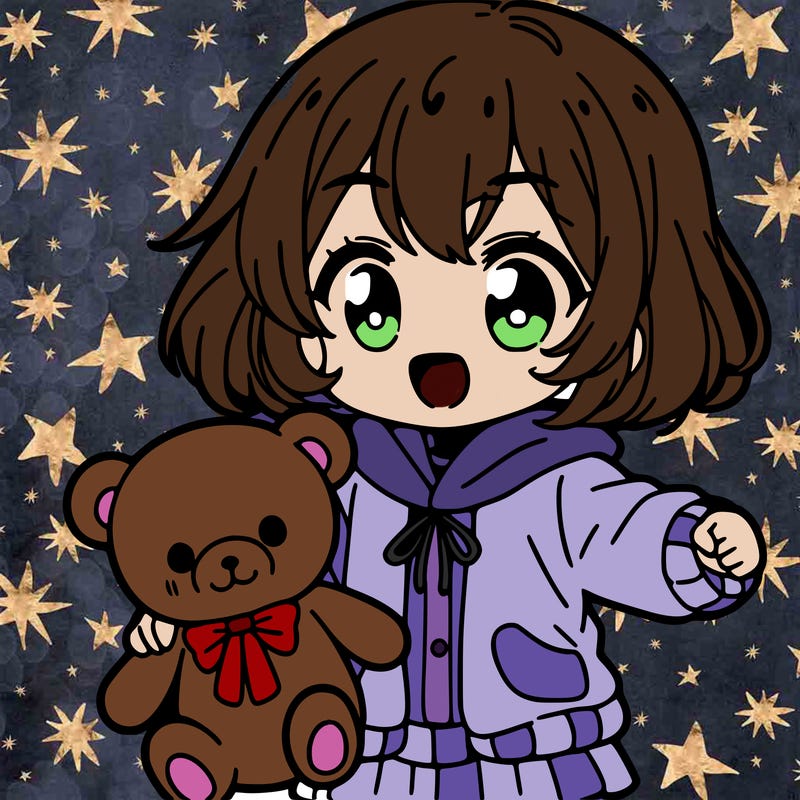 anme kid happy holding bear