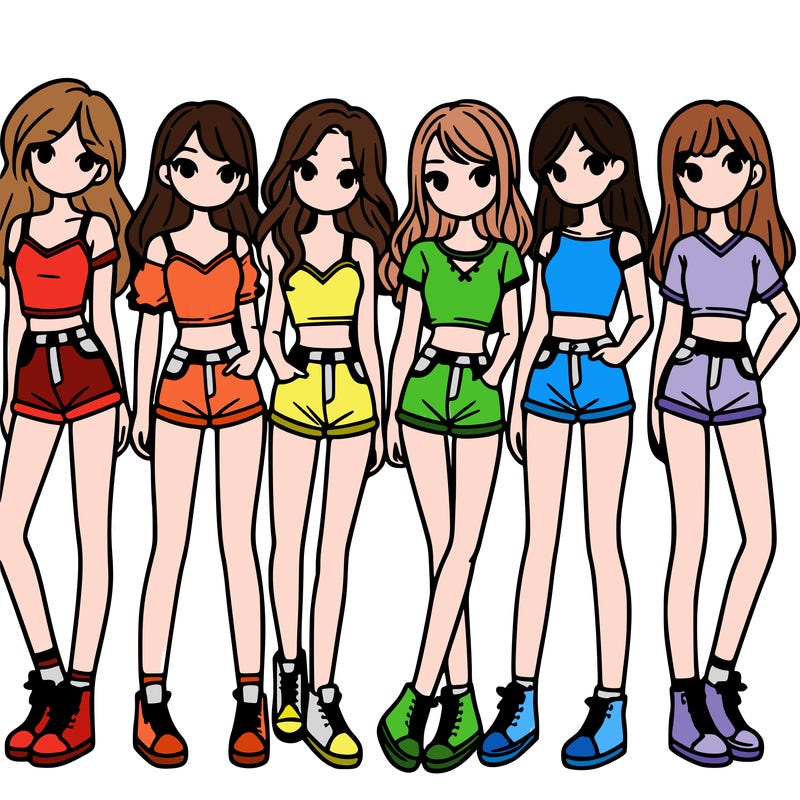 a group of girls wearing crop tops and shorts