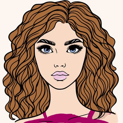 beautiful woman face with wavy hair and freckles