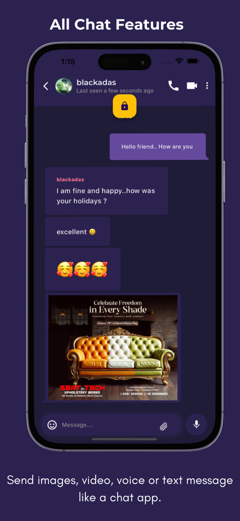 Secret Chat - DailyNewsTalk - A mobile screen showing the chat interface of a private messaging app with text and an image