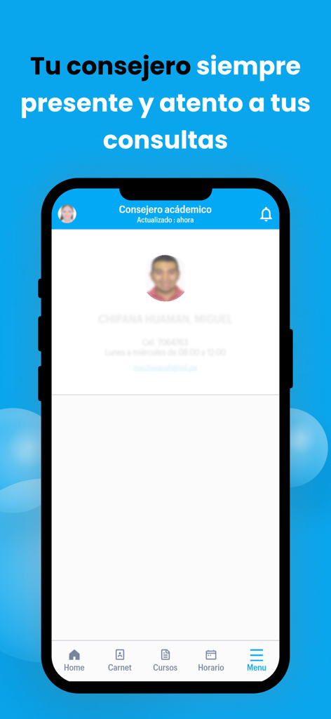 ISIL - Interfaccia dell'app mobile ISIL che mostra la sezione del profilo del consulente accademico