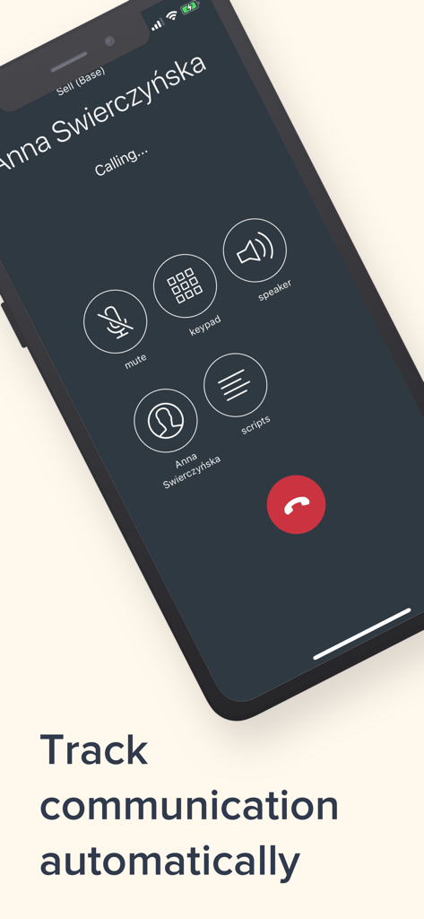 Zendesk Sell mobile app interface showing a call in progress with automatic communication tracking and sales scripts