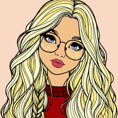 girl with long hair and freckles and glasses realistic
