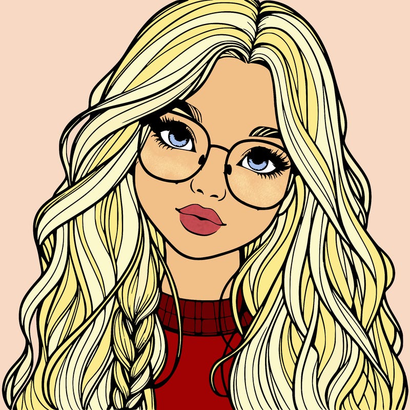 girl with long hair and freckles and glasses realistic