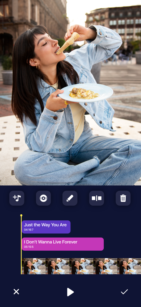 Video Editor & Maker For YT - Mobile video editor screen showing music tracks and video clips on a timeline