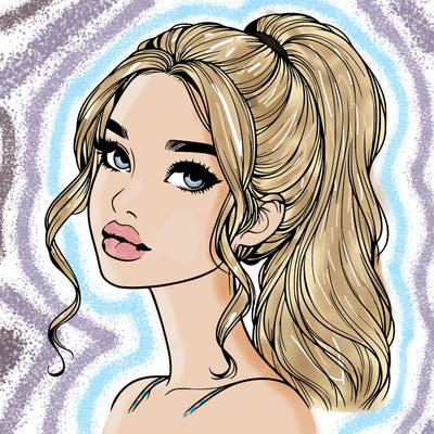 realistic girl with a ponytail on her hair and lips