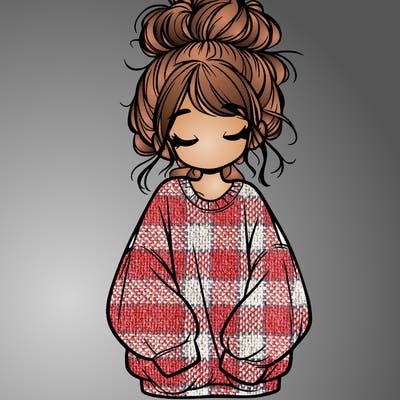girl with baggy sweatshirt and messy bun