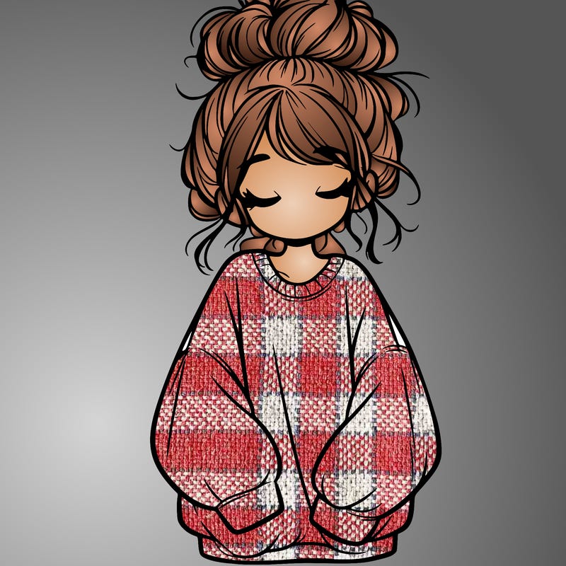 girl with baggy sweatshirt and messy bun