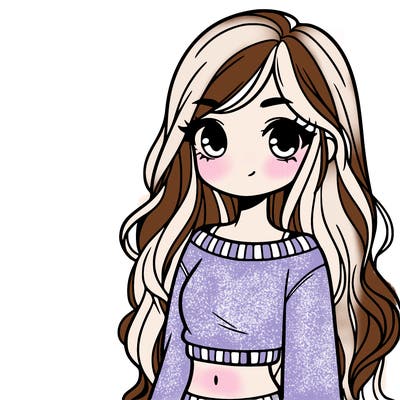 girl with long hair and a crop top with a sweater