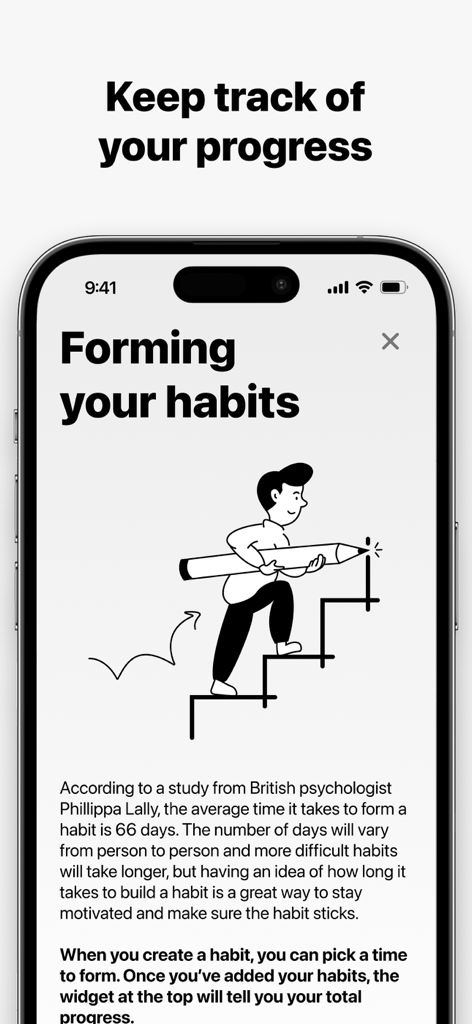 Solid Habits - Interfaz de la aplicación Solid Habits para rastrear el progreso y la formación de hábitos