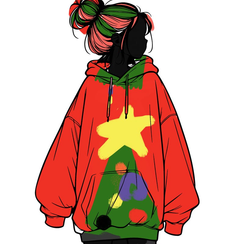 realistic girl with a oversized sweatshirt on and a bun